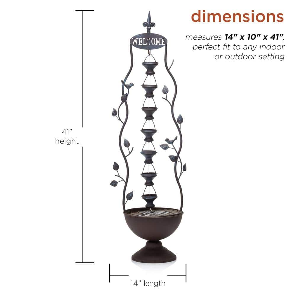 Alpine Corporation 41 in. Tall Indoor/Outdoor Metal Hanging 7-Cup Tiered Floor Water Fountain, Bronze MAZ256