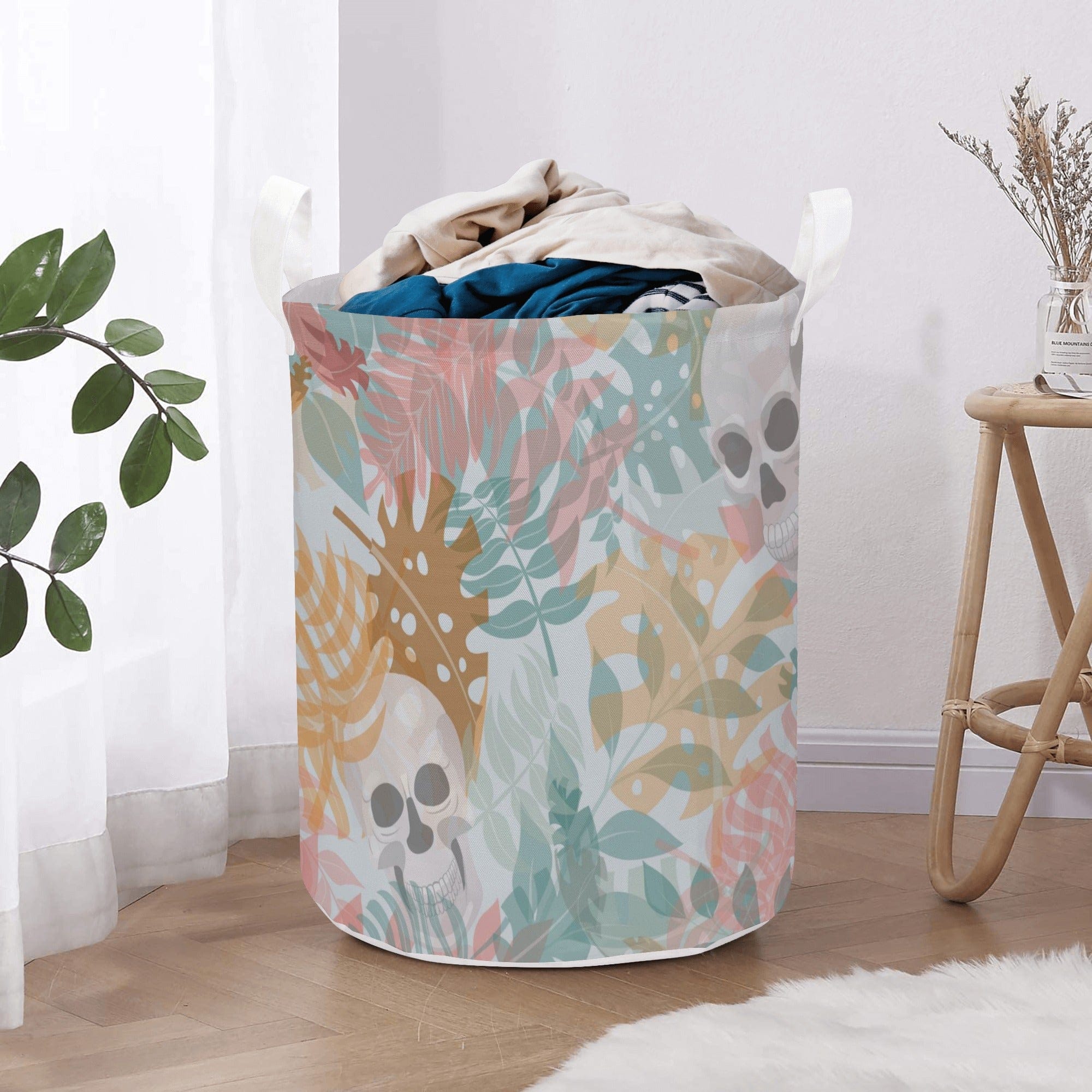 Pastel Skull Round Laundry Basket