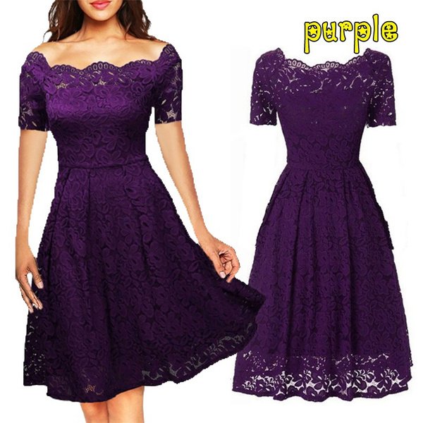 New Fashion Women Strapless Short Sleeve Floral Lace Dress Plus Size