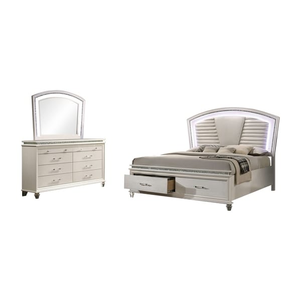 Furniture of America Xian White 2-piece Bed and Dresser Set with LED - - 30374683