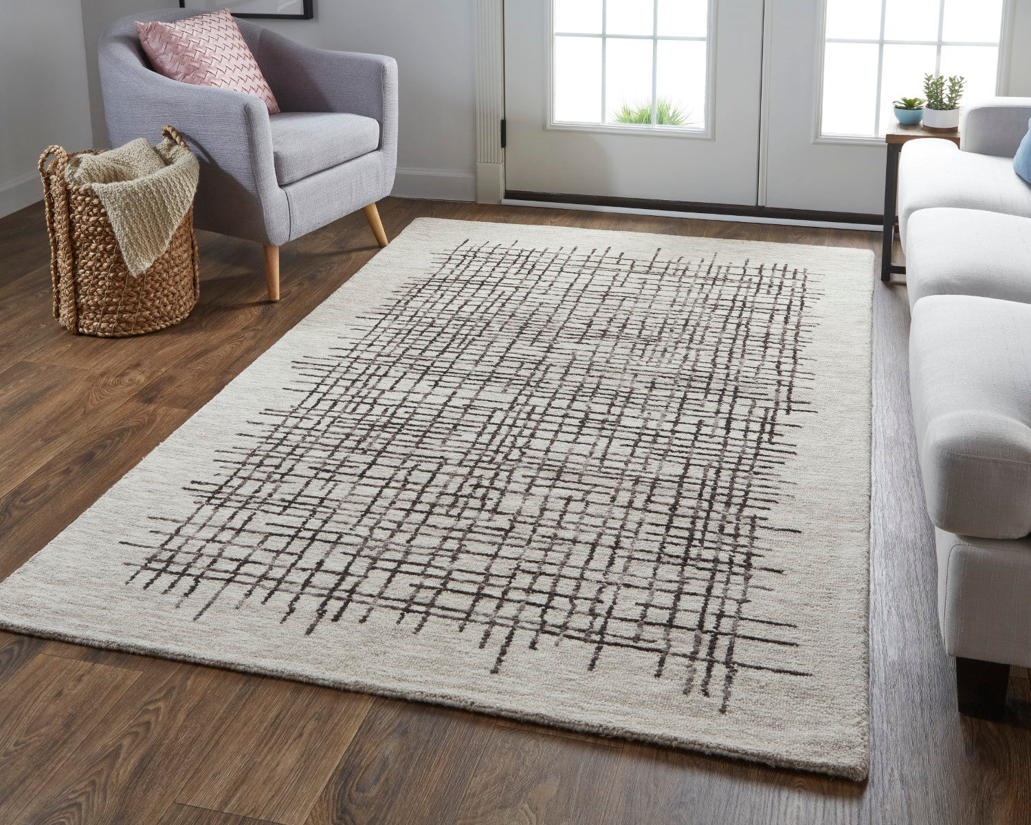 Carrick Hand-Tufted Crosshatch Light Taupe/Brown Rug