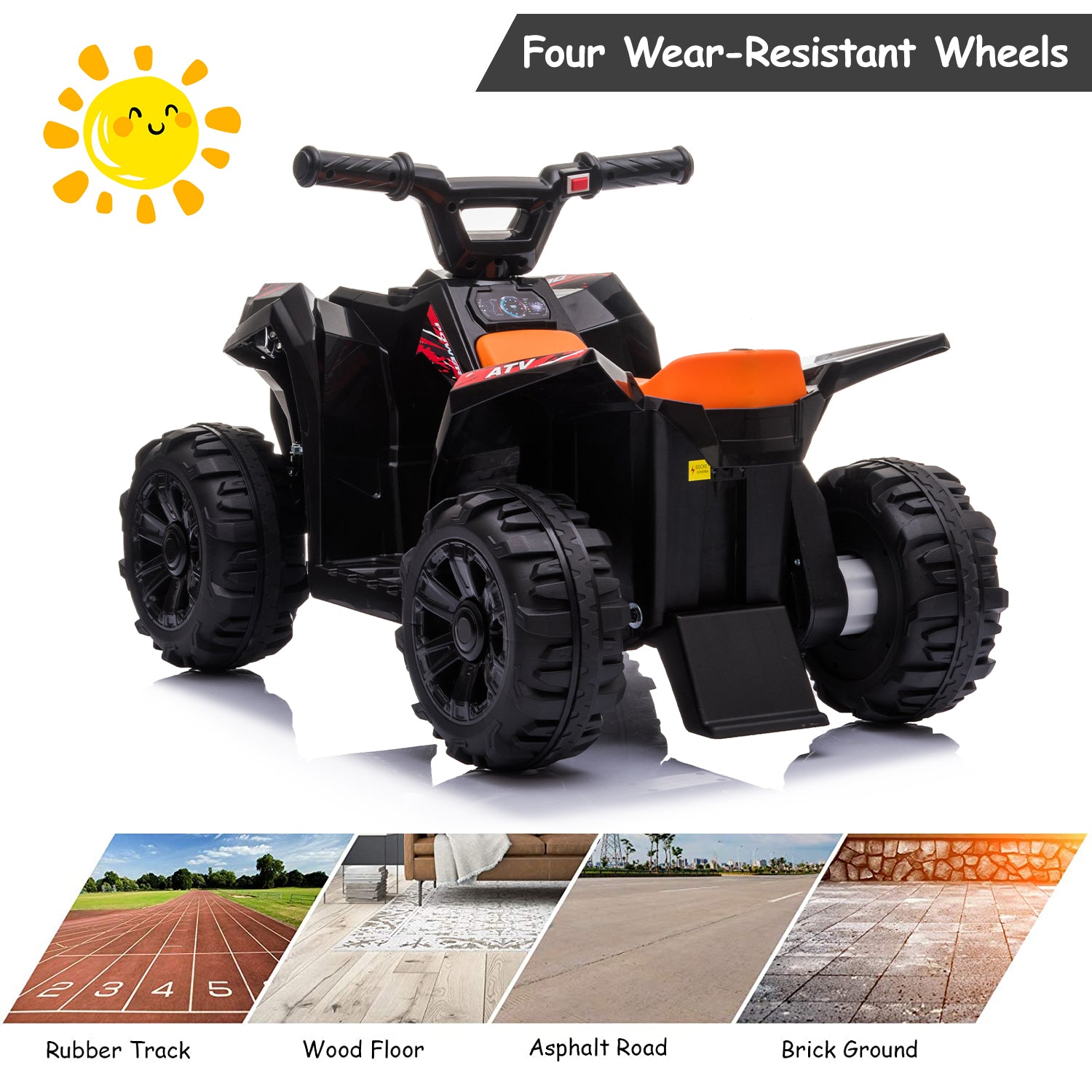 uhomepro 6V Kids Electric ATV 4 Wheels Ride On Cars Toy for Boys Girls, Black