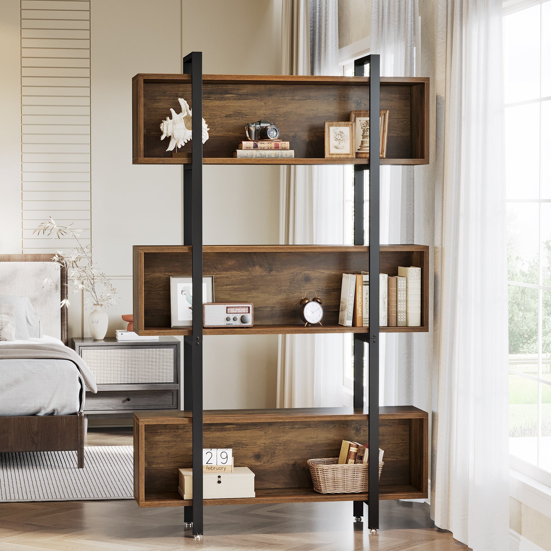 70.9 Wood Bookshelf, 6-Tier Etagere Bookcase Display Shelf with Open Shelves