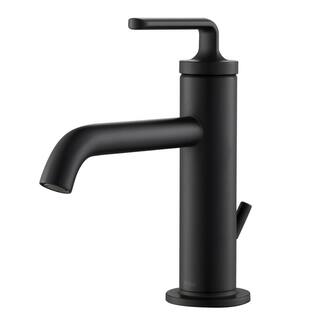 KRAUS Ramus Single Hole Single-Handle Bathroom Faucet with Matching Lift Rod Drain in Matte Black KBF-1221MB