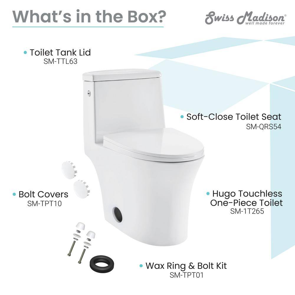 Swiss Madison Hugo 1-Piece 1.11.6 GPF Dual Touchless Flush Elongated Toilet in White Seat Included SM-1T265