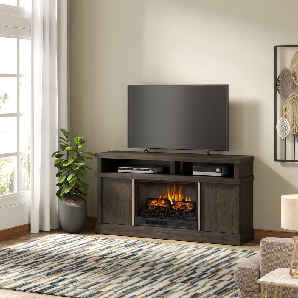 SCOTT LIVING MEYERSON 60 in. Freestanding Media Console Wooden Electric Fireplace in Cappuccino HDSLFP60L-2A