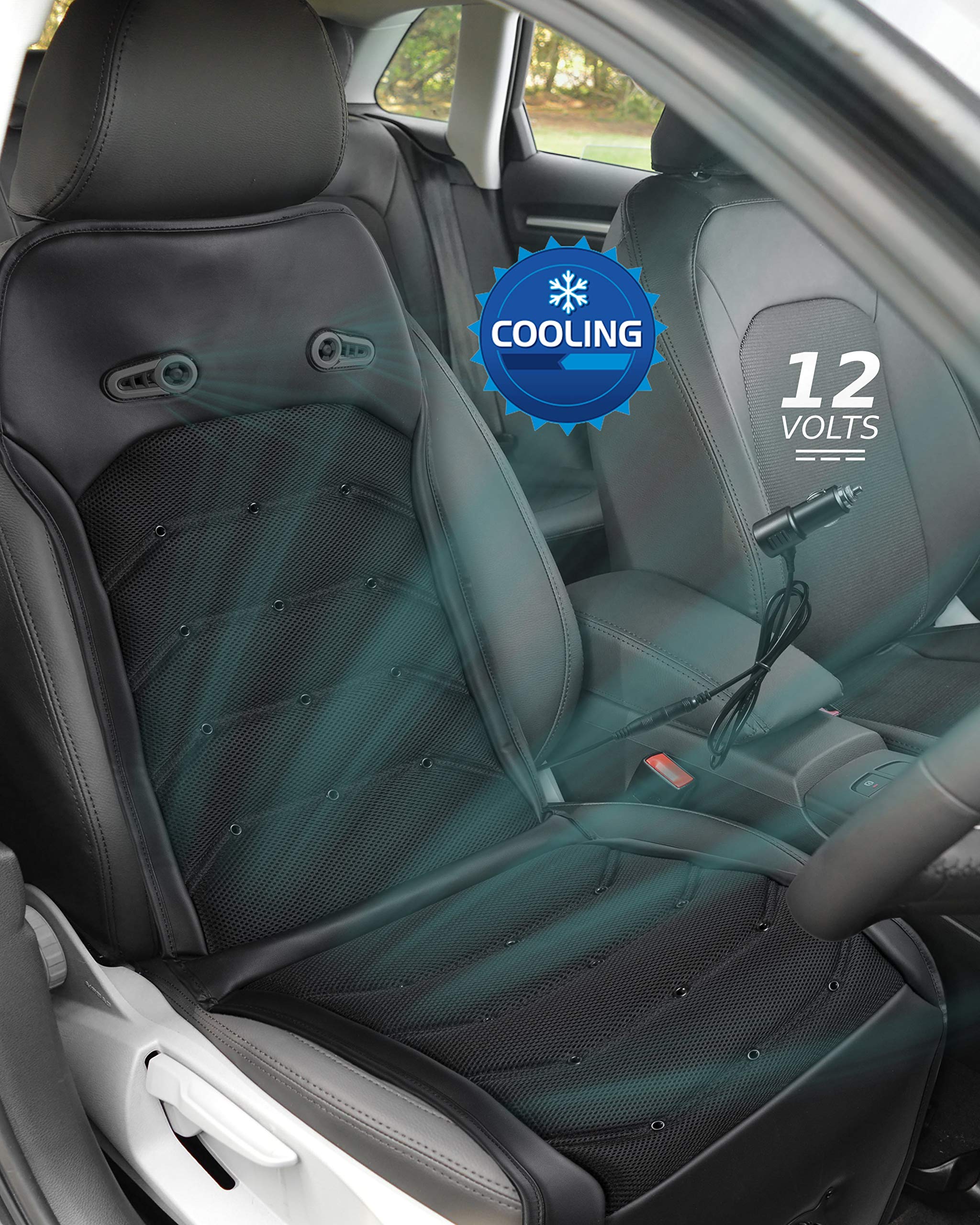 Zento Deals Car Cooling Seat Cushion Cover - 12V Air Ventilated Cooling Seat Cover for Car， Ventilate Breathable Home and Office， Back Comfort， Air Flow Perfect for Intense Summer， Universal Fit