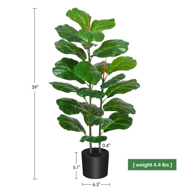 Trinity 39 Inch Artificial Ficus Lyrata Fiddle Leaf Fig Tree For Indoor Outdoor House Living Room Office Green