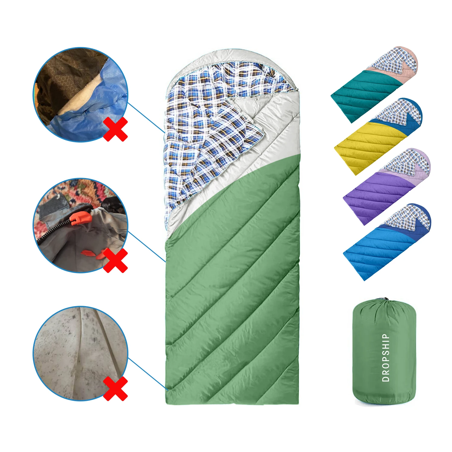 Anti mildew Cool Weather Lightweight Waterproof Adults Sleeping Bag Camping Mutil Color Traveling Outdoors Ripstop Hiking