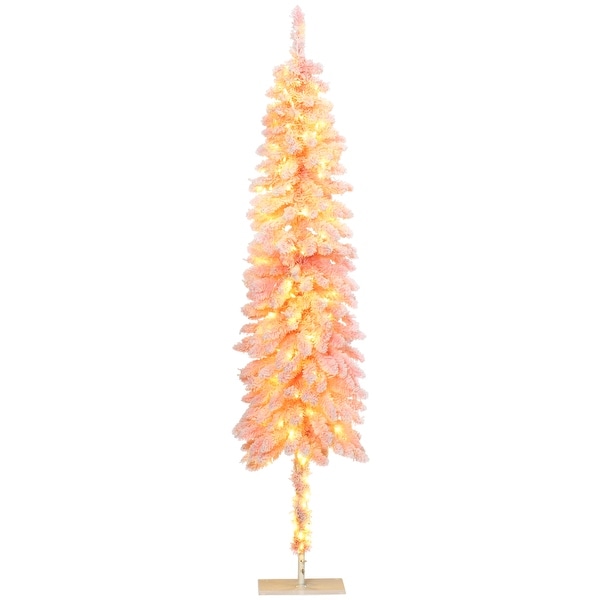 HOMCOM 6ft Tall Pencil Prelit Artificial Christmas Tree Holiday Décor with 703 Snow Flocked Branches，Pink