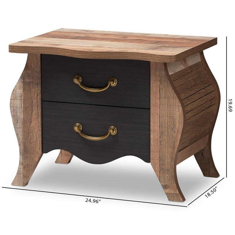 Baxton Studio Romilly 2 Drawer Nightstand in Black and Oak