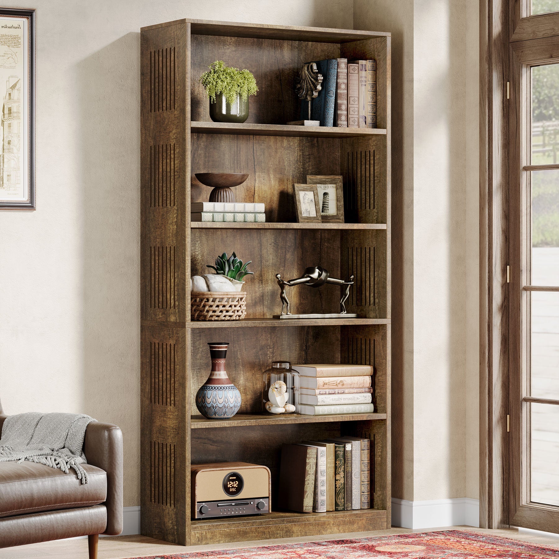 67 Bookshelf, Freestanding 5-Tier Bookcase Display Storage Shelf