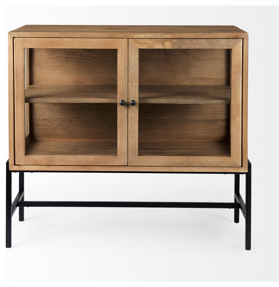 Arelius Light Brown Solid Wood with Black Metal Base Accent Cabinet   Industrial   Accent Chests And Cabinets   by Mercana  Houzz