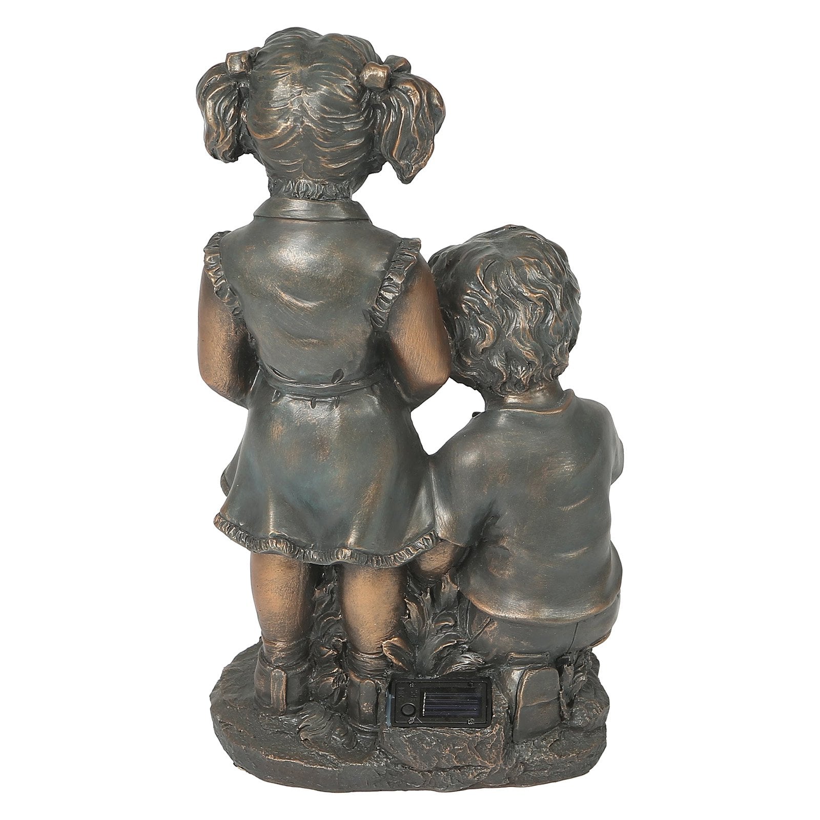 LuxenHome Bronze MgO Boy and Girl Garden Statue with Solar Light