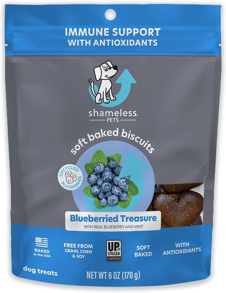 Shameless Pets Soft Baked Blueberried Treasure Flavor Grain-Free Dog Treats， 6-oz bag