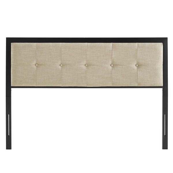 Waldorf Modern Beige Fabric Button Tufted Upholstered Full Size Metal Headboard - - 31717183