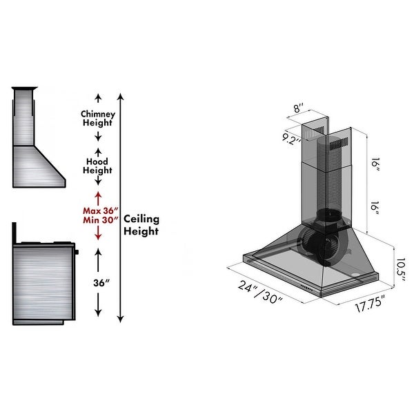 ZLINE Convertible Vent Wall Mount Range Hood in Black Stainless Steel