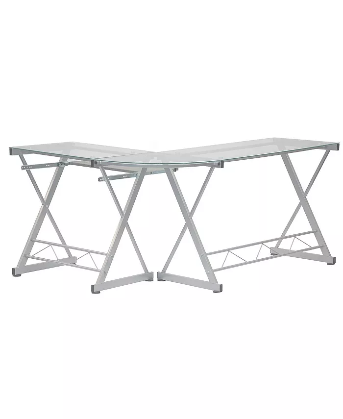 RTA Products Techni Mobili L-Shaped Glass Top Computer Desk