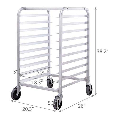 10 Tier Aluminum Bakery Rack Home Commercial Kitchen Bun Pan Sheet Rack Mobile Sheet Pan Racking Trolley Storage Cooling Rack w/ Lockable Casters