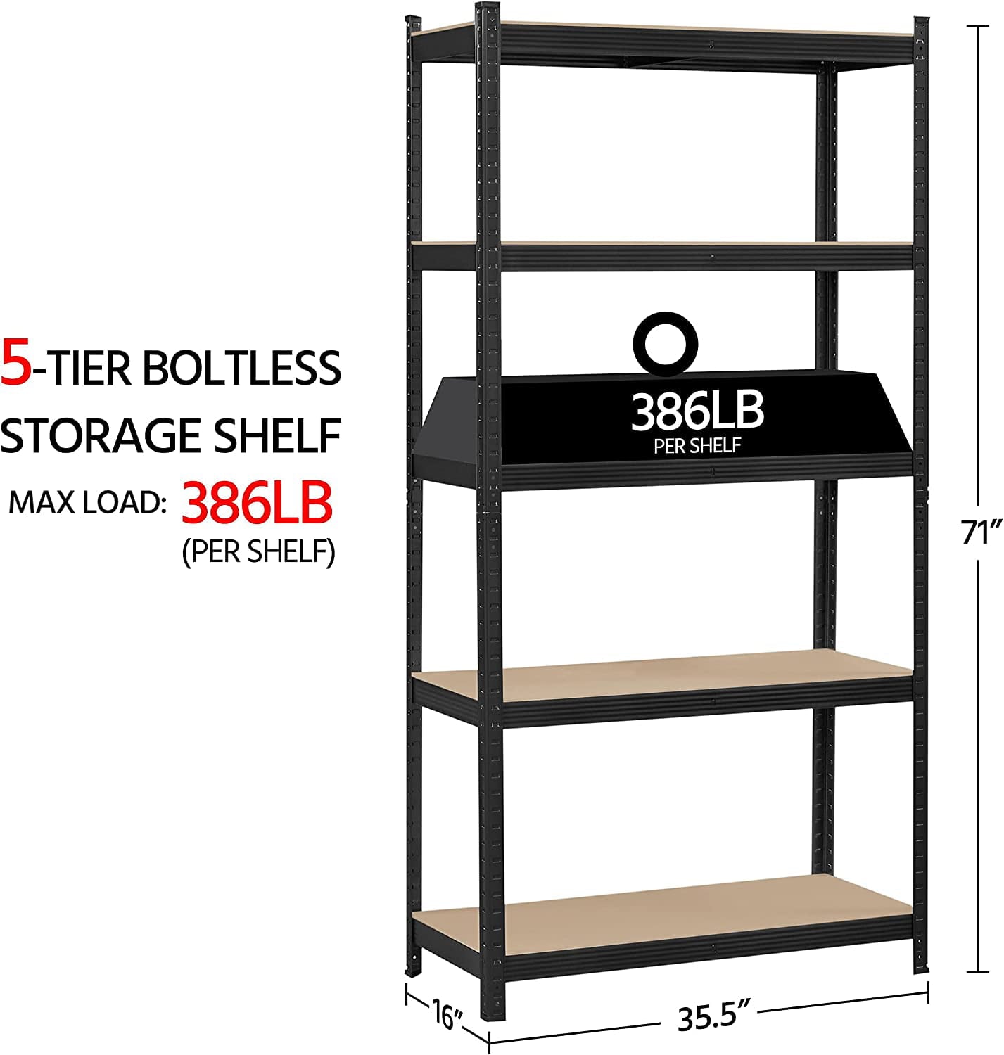 LISUEYNE Storage Shelving Unit,5 Tier Metal Shelf,Adjustable Height Garage Storage Shelf,Heavy Duty Shelves Organization,Storage Utility Rack Warehouse Basement shed Kitchen Pantry 35.5