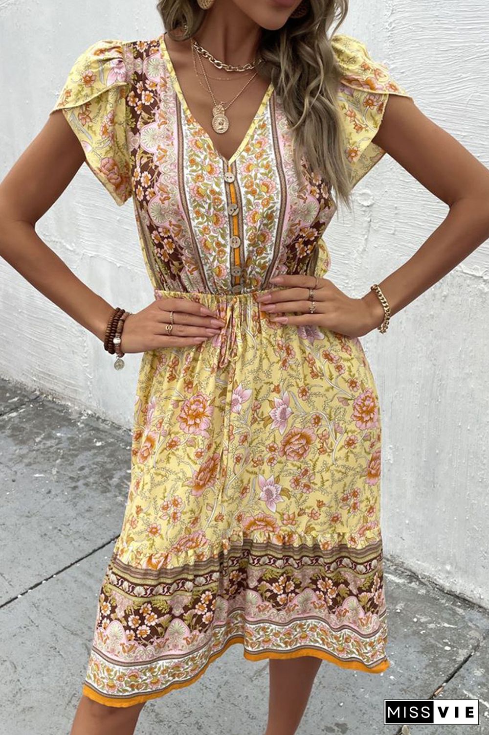 Bohemian Floral Print Dress Wholesale