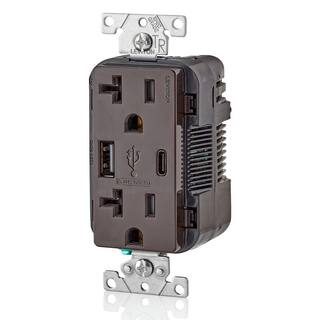 Leviton 20 Amp Type A and Type-C USB ChargerTamper Resistant Receptacle Brown T5833-B