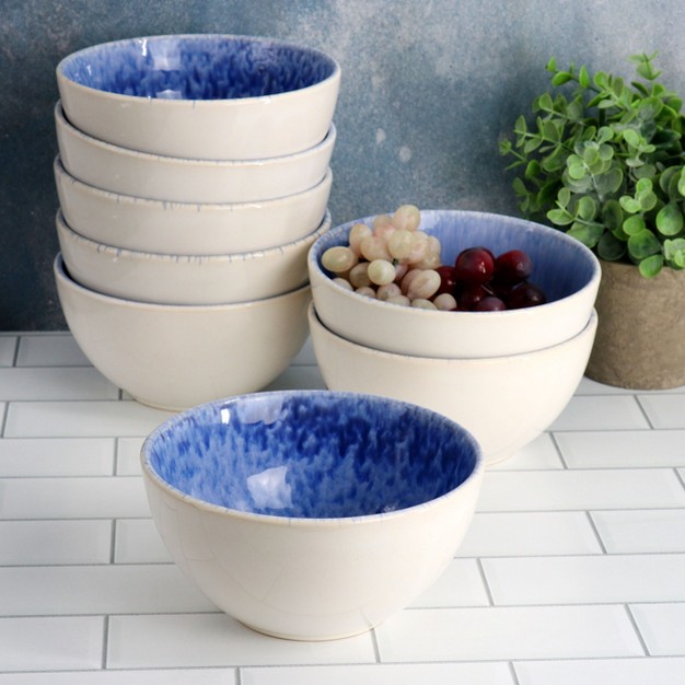 Meritage Kensington 8 Piece 6 Inch Reactive Glaze Stoneware Cereal Bowl Set In Mazarine Blue