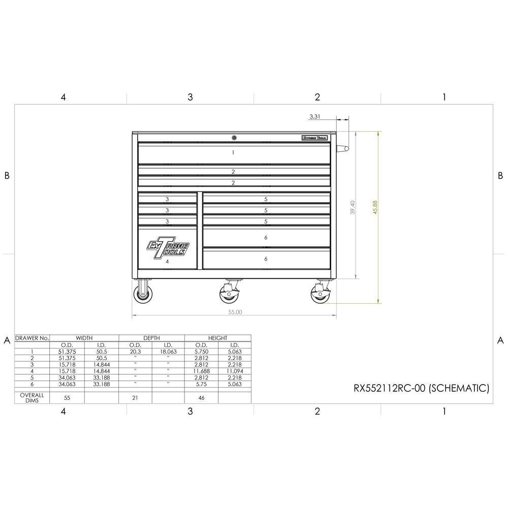 Extreme Tools THD Series 55 in. 12-Drawer Roller Cabinet Tool Chest in Blue THD552112RCBL