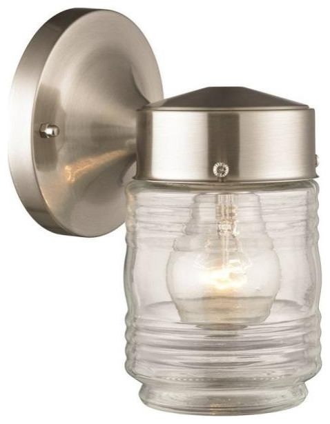 Boston Harbor 4402H BN Outdoor Wall Mount Jelly Jar Wall Light  Satin Nickel   Transitional   Outdoor Wall Lights And Sconces   by Toolbox Supply  Houzz