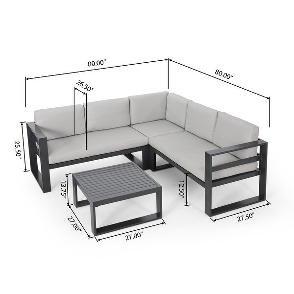 Dursley Outdoor Aluminum Sectional Sofa with Coffee Table by Christopher Knight Home