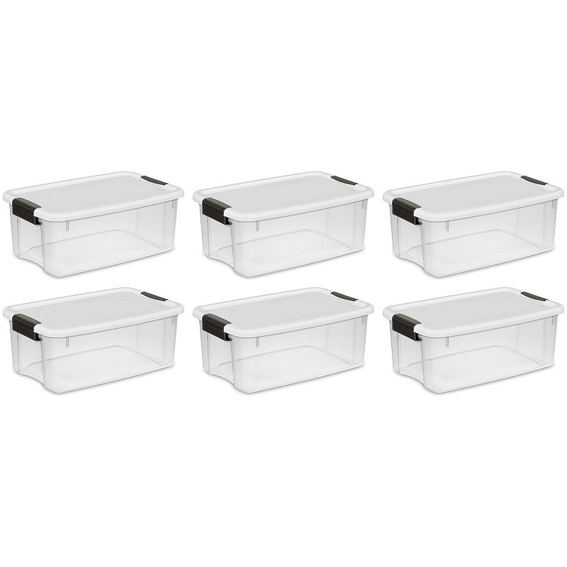 Sterilite 18 Qt Clear Plastic Stackable Storage Bin W/ White Latch Lid， (6 Pack)