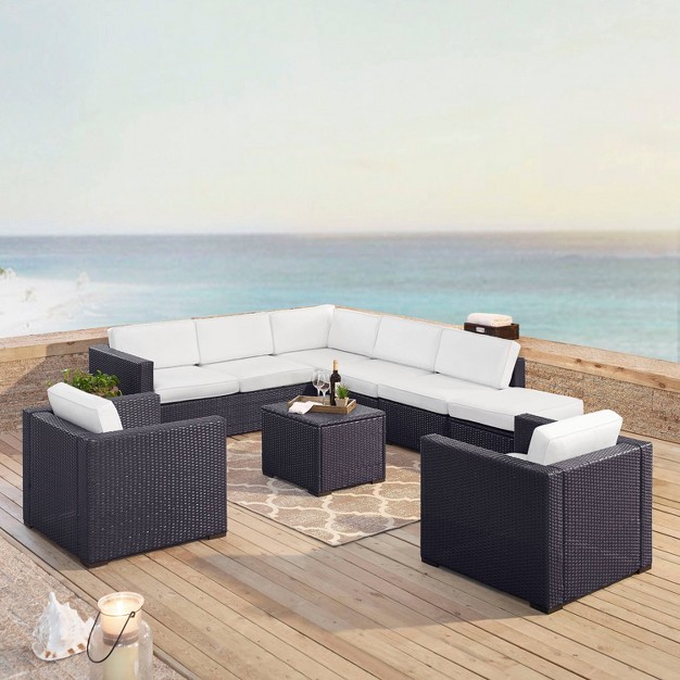 Biscayne 7pc Outdoor Wicker Sectional Set White Crosley