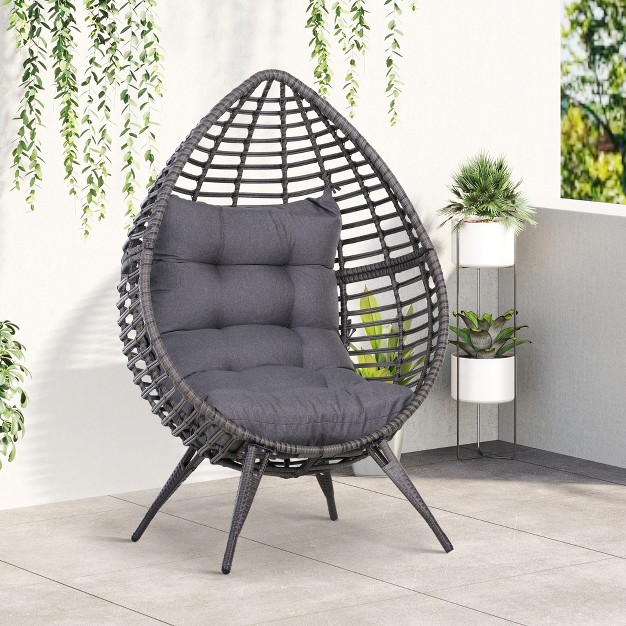 Outsunny Patio Wicker Lounge Chair With Soft Cushion Outdoor indoor Pe Rattan Egg Teardrop Cuddle Chair With Height Adjustable Knob For Backyard Garden Lawn Living Room