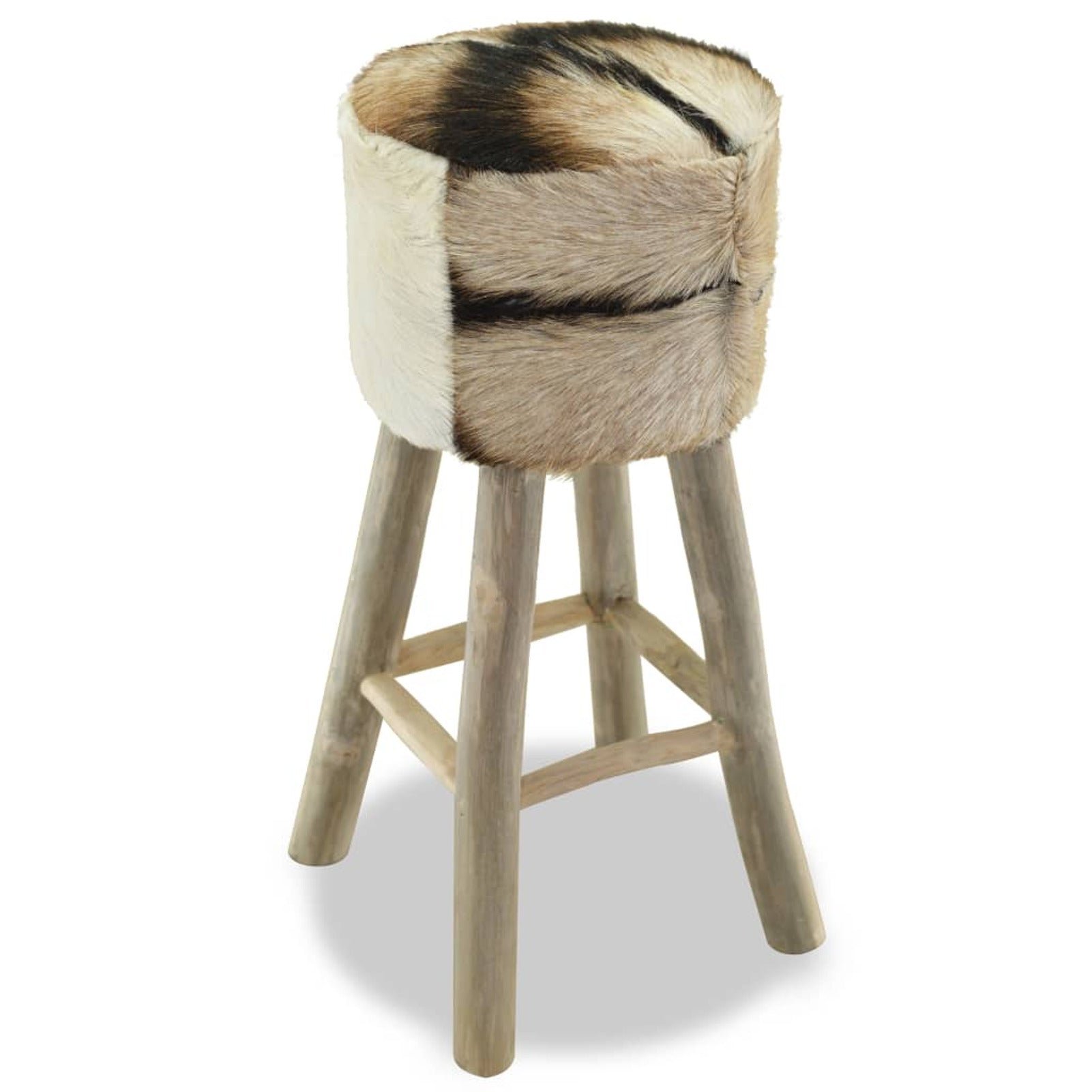 Lixada Bar Stool Real Leather and Solid Teak Wood