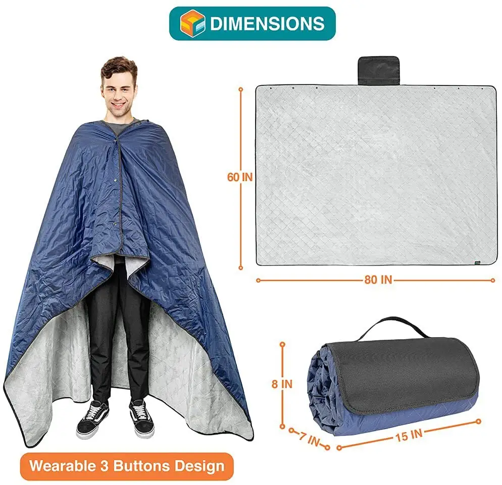 Outdoors Waterproof Blanket 54x 79inch Sherpa Fleece Stadium Windproof Throw Mat for Camping Traveling Hiking