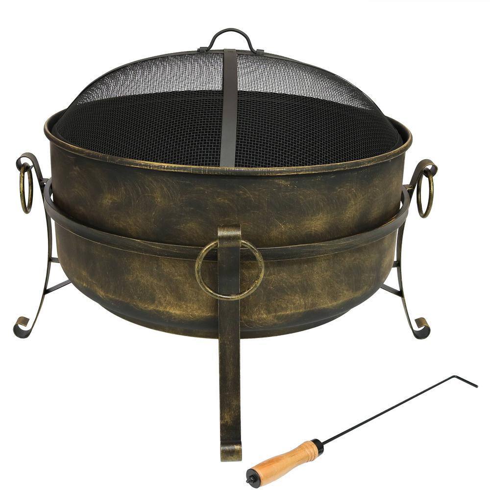 Sunnydaze Decor Cauldron 24 in. x 23 in. Round Steel Wood Fire Pit with Spark Screen in Black NB-CF24