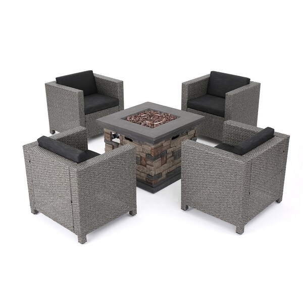 Puerta Outdoor 5piece Club Chair and Fire Pit Set by Christopher Knight Home