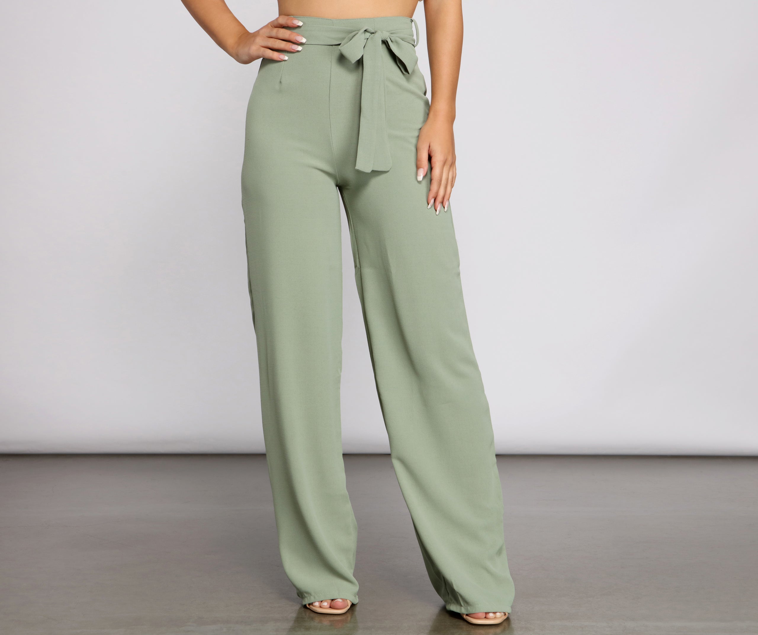 High Waist Tie Waist Linen Pants