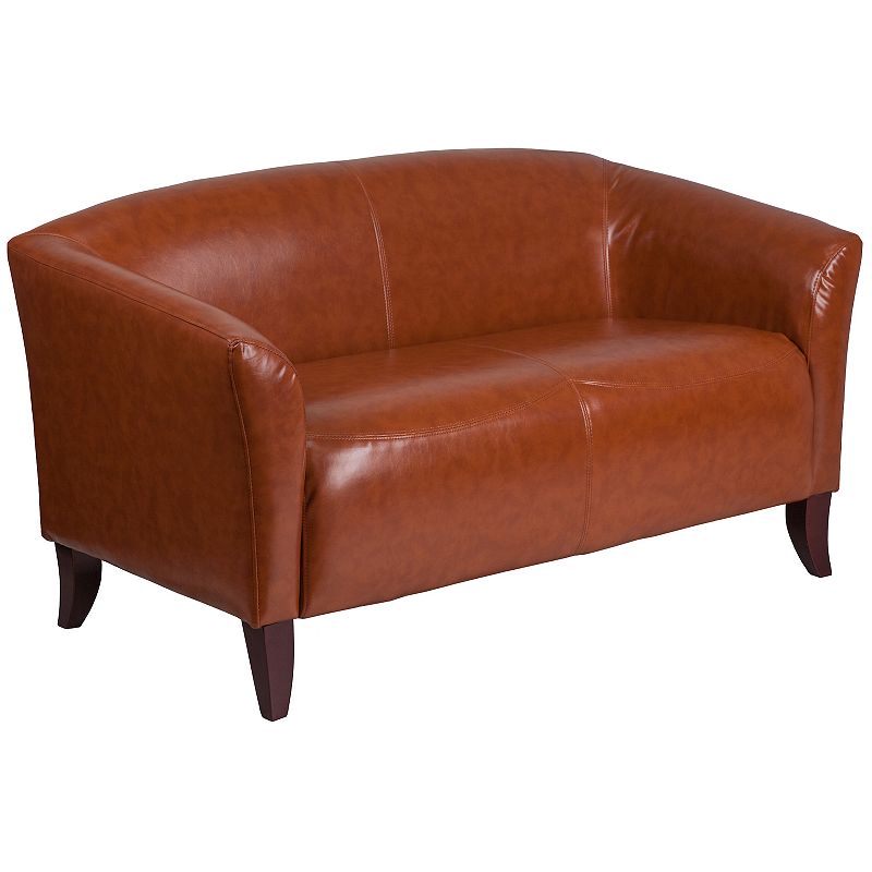 Emma and Oliver Brown LeatherSoft Loveseat with Cherry Wood Feet