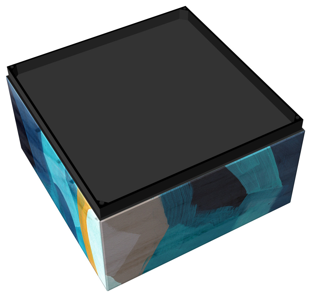 quotPuzzle Blues I quotReverse Printed Art Glass Cocktail Table with Black Plinth Base   Contemporary   Coffee Tables   by Empire Art Direct  Houzz