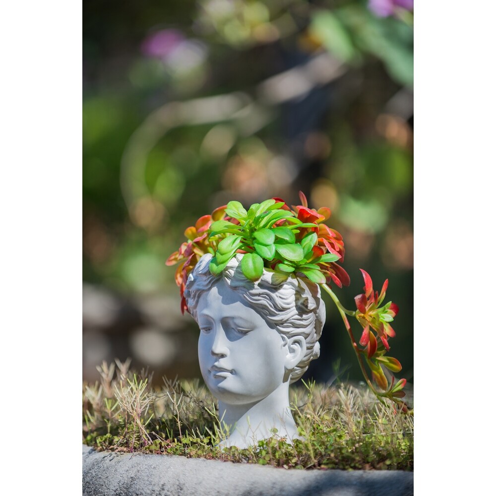 Greek Style Cement Head Planter   Indoor Outdoor Home Garden Decor