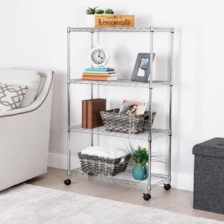 Seville Classics Silver 4-Tier Steel Wire Garage Storage Shelving Unit with Wheels (30 in. W x 49.5 in. H x 14 in. D) WEB674