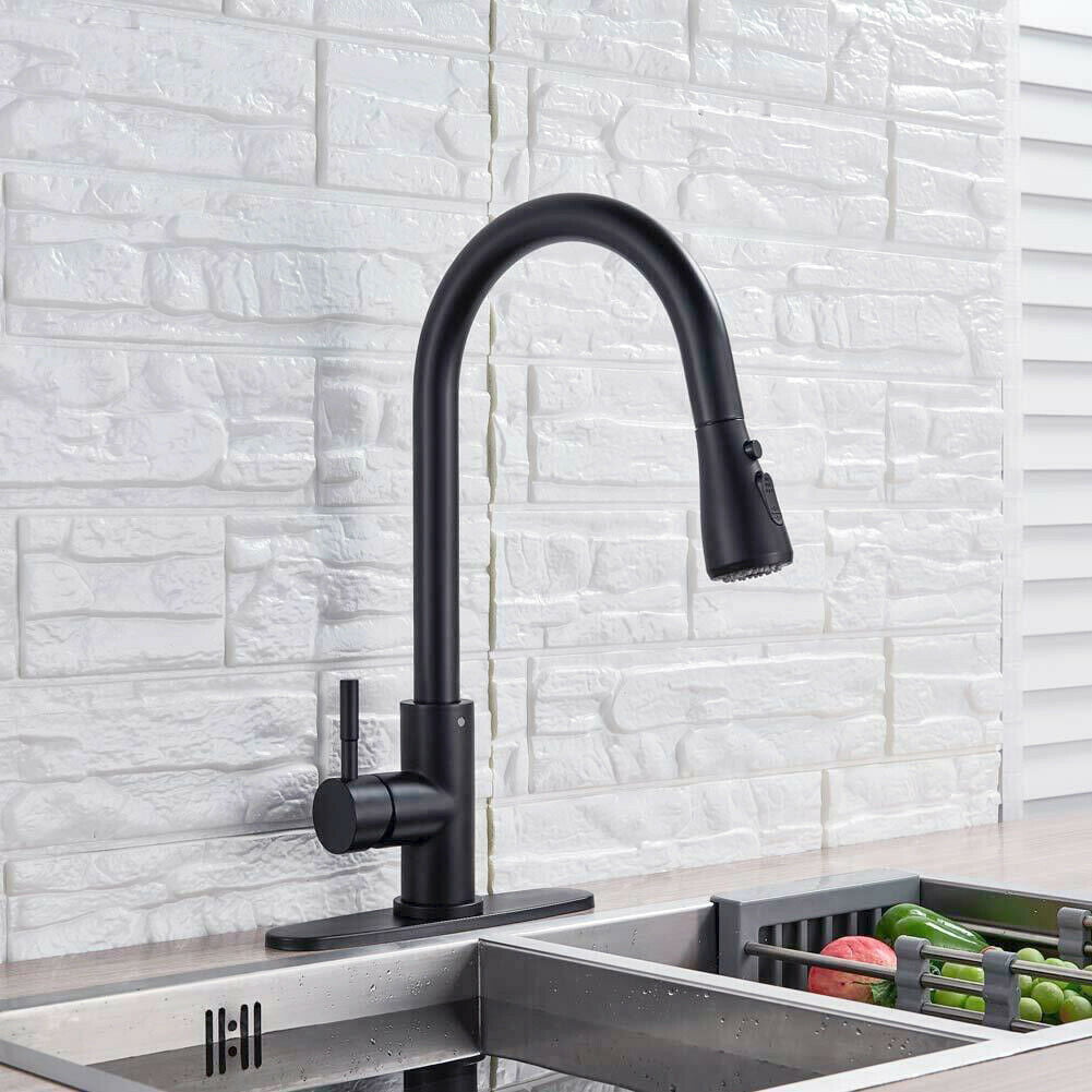 Senlesen Matte Black Kitchen Sink Faucet Pull Out Sprayer 360 Rotation with Cover