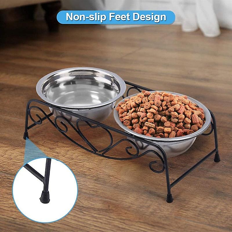 Stainless steel double dog bowls with stand