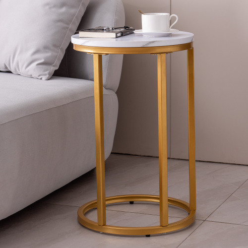 C Shaped End/Side Table  Black Metal Frame with Ro...