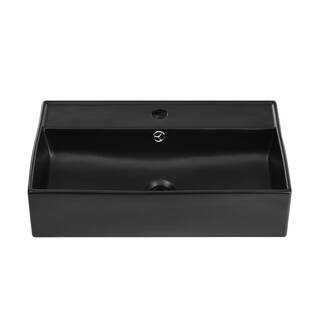 Swiss Madison Claire 22 in. Ceramic Rectangle Wall-Mount Vessel Bathroom Sink in Matte Black SM-WS318MB