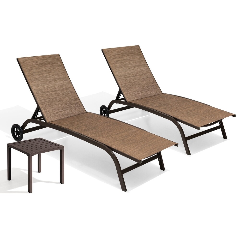 Outdoor Chaise Lounges and Side Table  Patio Lounger with Wheels 3 Piece Set   See Picture