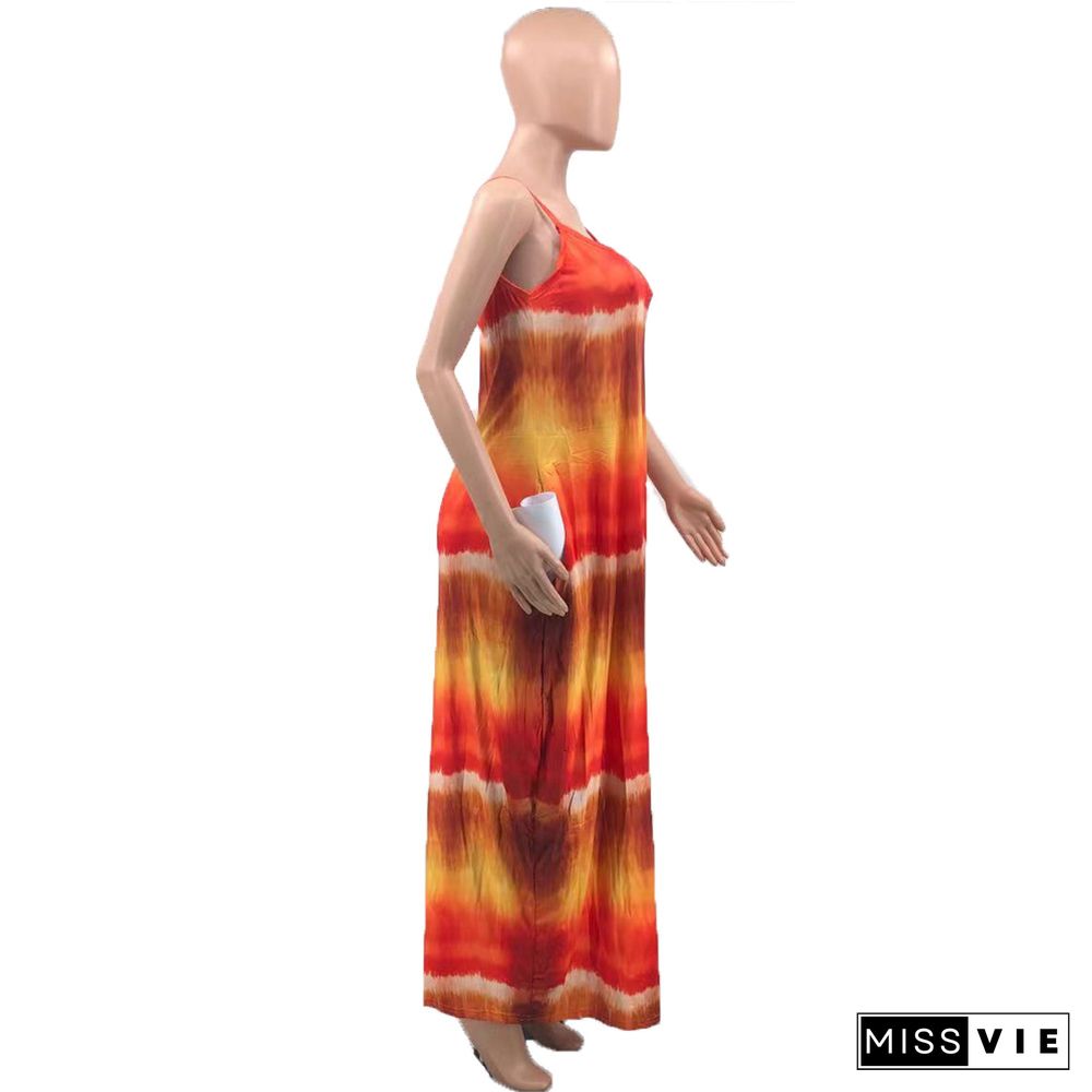 Loose Fitting Tie Dye Print Maxi Dresses