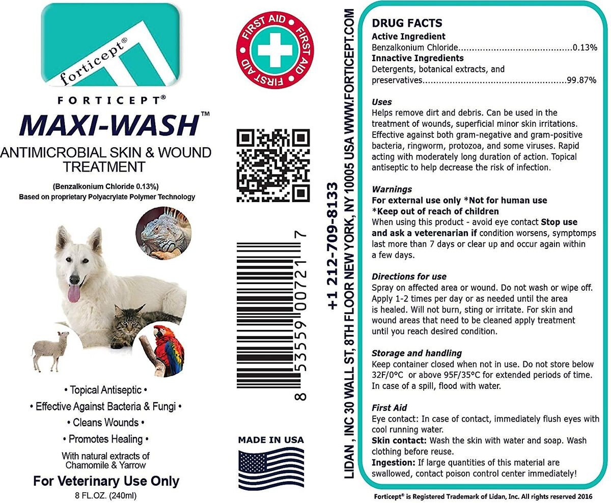 Forticept Maxi-Wash Antimicrobial Skin and Wound Treatment Spray for Dogs， Cats， Horses and Small Pets