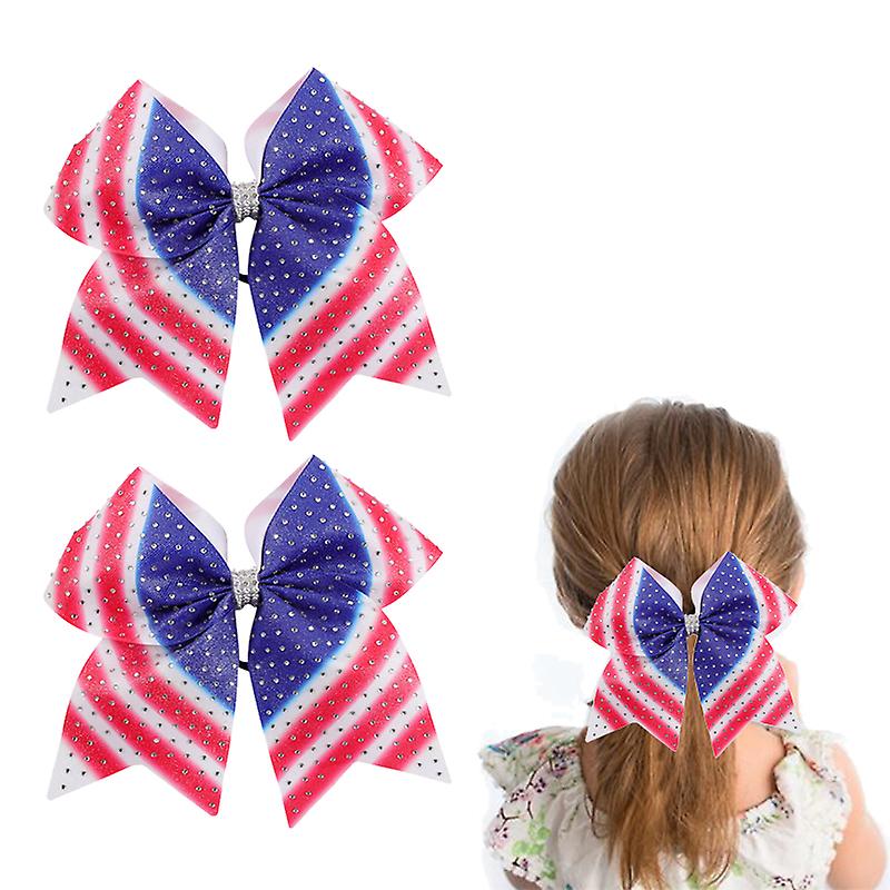 2Pcs 4th of July Bows USA Patriotism Team Bows Ponytail Holder for Competition Independence Day Girls Teens Kids